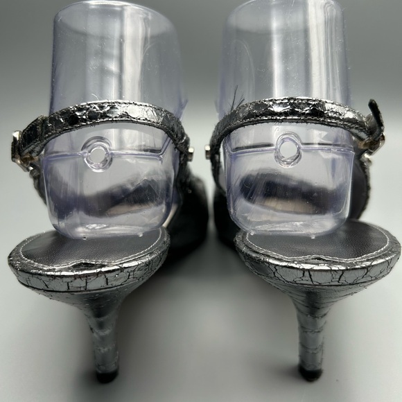 Via Spiga Vero Cuomo Metallic Croc Embossed Pointed Toe Slingback Heels Size 9 - Picture 7 of 12